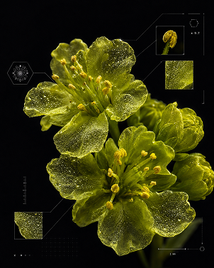 Wake Up exhibition poster with green leaves.
